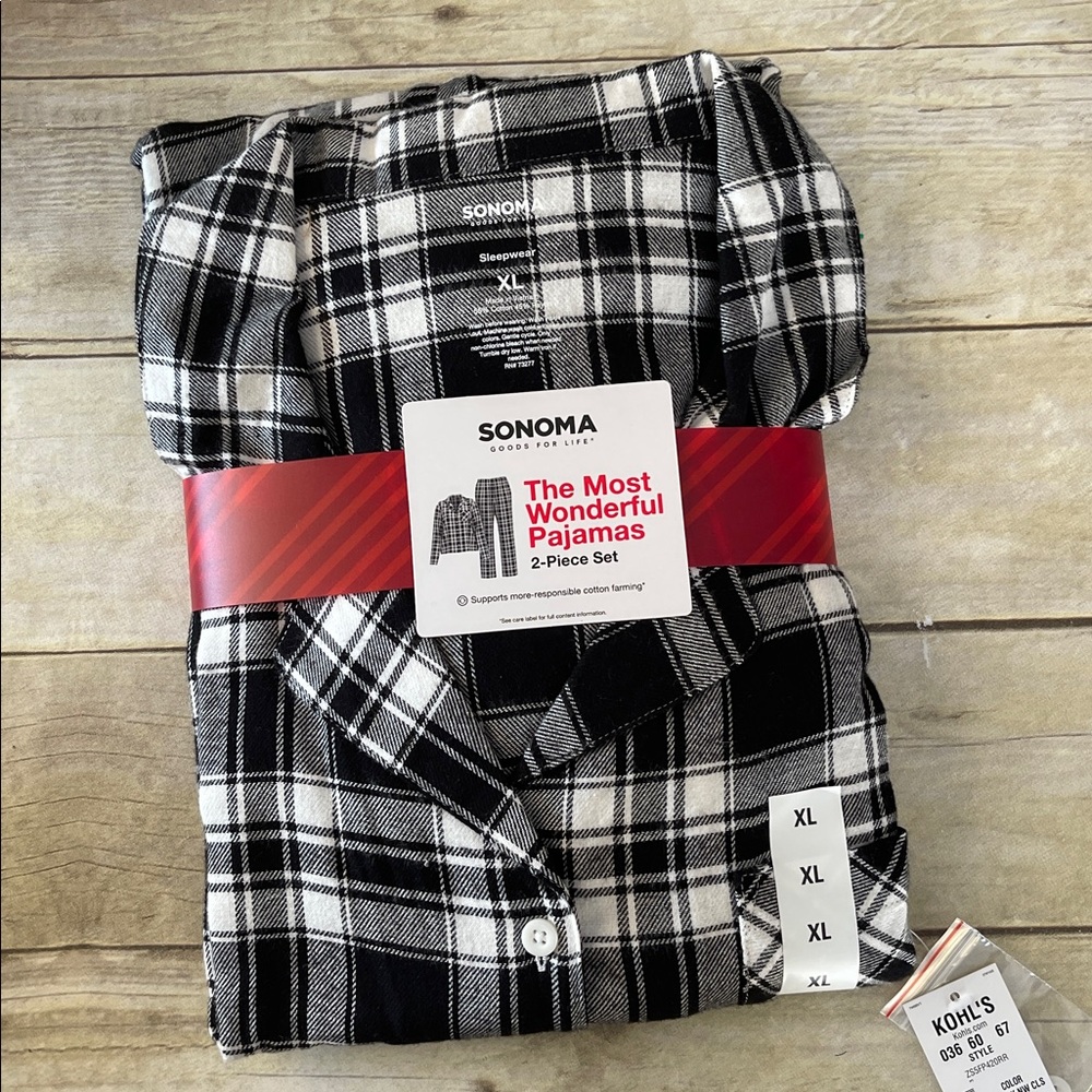 Pajama Top & Bottom Set Cotton Blend Sleepwear Gift Set NWT Women Black Plaid - Picture 5 of 7